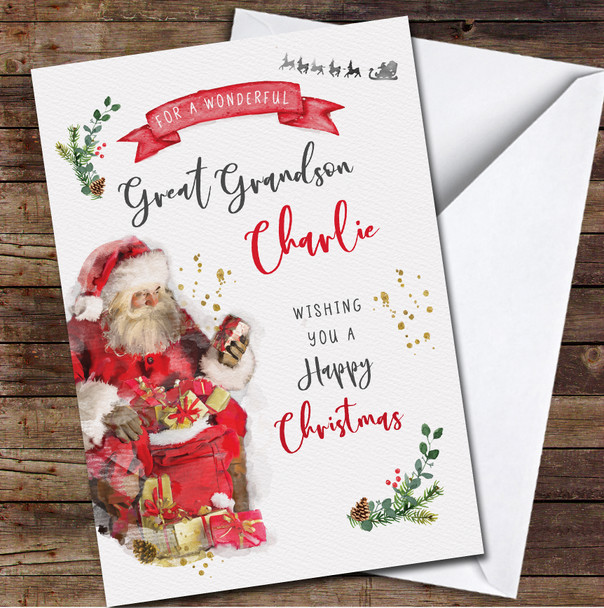 Great Grandson Santa Gifts Any Text Personalised Christmas Card