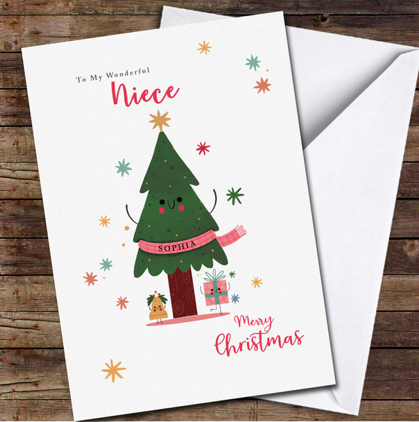 Niece Cute Tree Any Text Personalised Christmas Card