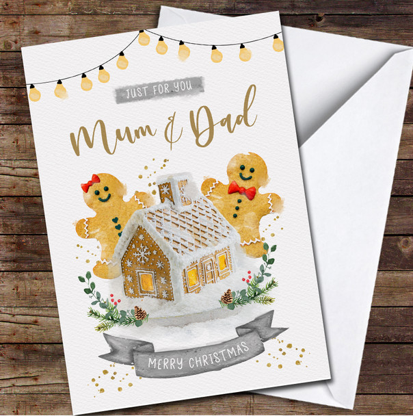 Mum and Dad Gingerbread Couple Any Text Personalised Christmas Card