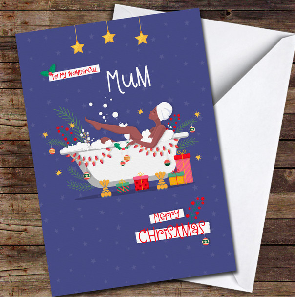 Mum Dark Skin Woman Taking A Bath With Bubble Any Text Christmas Card