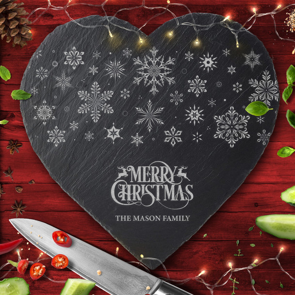 Snowflakes Heart Any Text Personalised Engraved Christmas Slate Chopping Board