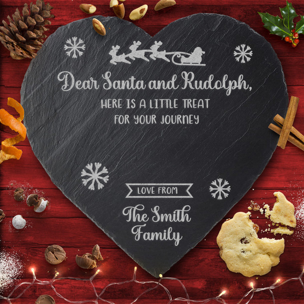 Santa Rudolph Treats Heart Personalised Engraved Christmas Eve Board Slate Plate