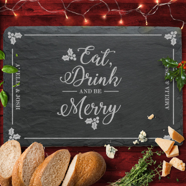 Be Merry Any Text Rectangle Personalised Engraved Christmas Slate Cheese Board