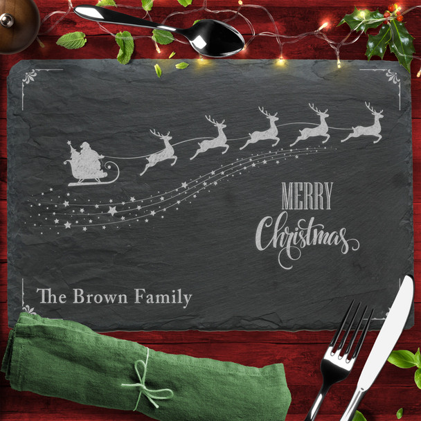 Santa Sleigh Any Text Rectangle Personalised Engraved Christmas Slate Placemat