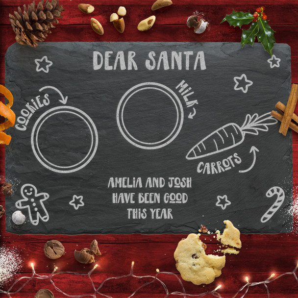 Santa Cookies Milk Rectangle Personalised Christmas Eve Board Slate Plate