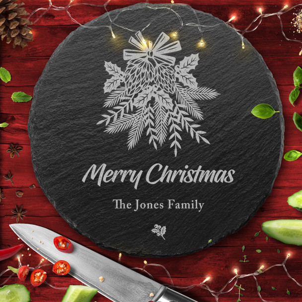 Winter Plants Round Any Text Personalised Christmas Slate Chopping Board