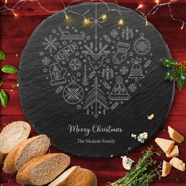 Elements Round Any Text Personalised Engraved Christmas Slate Cheese Board