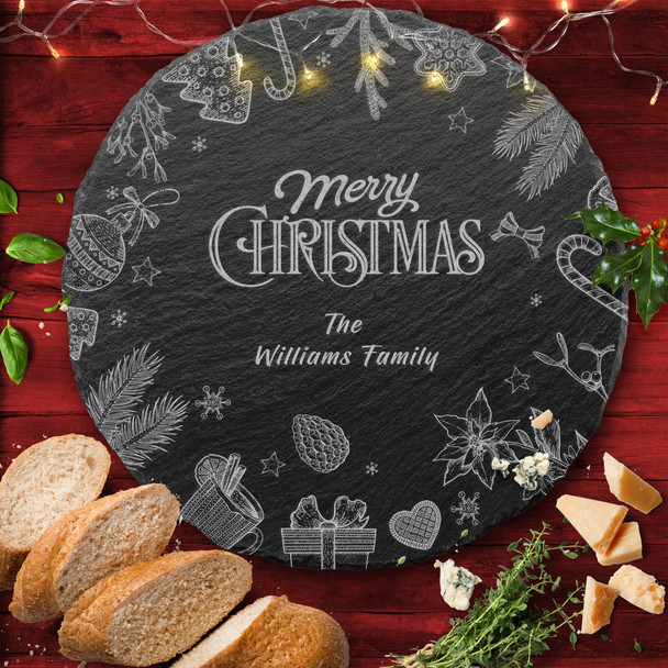 Vintage Any Text Round Personalised Engraved Christmas Slate Cheese Board