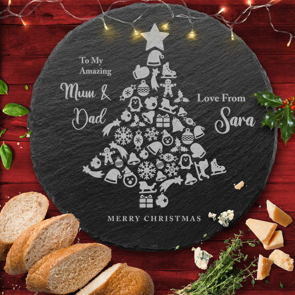 Any Names Or Text Xmas Round Personalised Engraved Christmas Slate Cheese Board