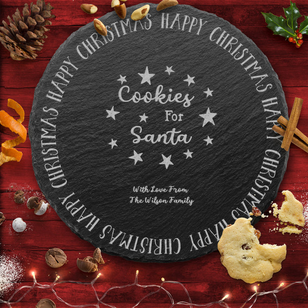 Cookies For Santa Round Personalised Engraved Christmas Eve Board Slate Plate