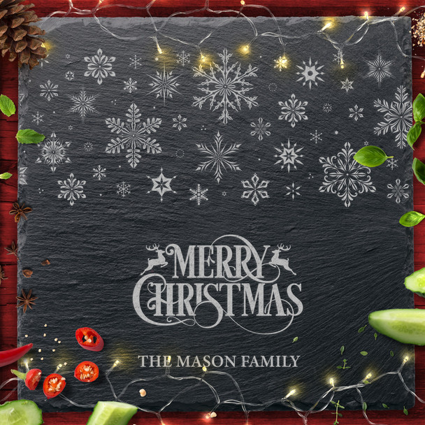Snowflakes Square Any Text Personalised Engraved Christmas Slate Chopping Board