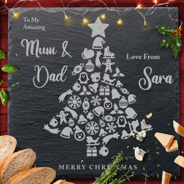 Any Names Or Message Xmas Square Personalised Christmas Slate Cheese Board