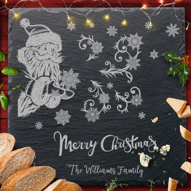 Santa Square Any Text Personalised Engraved Christmas Slate Cheese Board