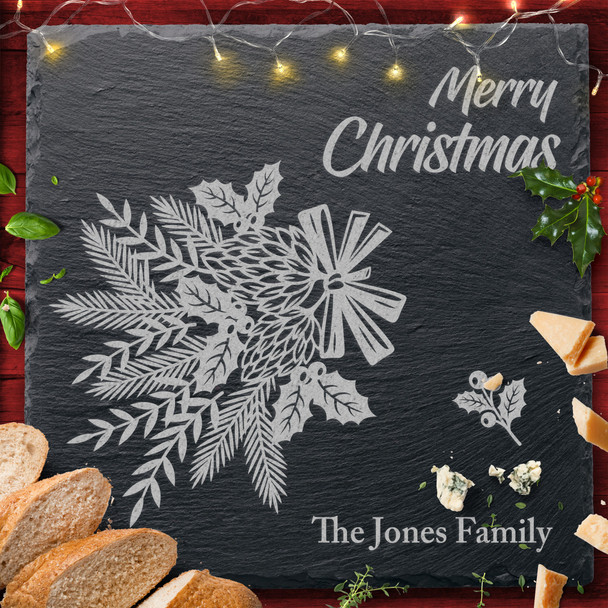 Winter Plants Square Any Text Personalised Engraved Christmas Slate Cheese Board