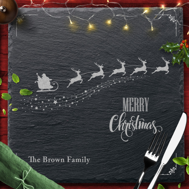 Santa Sleigh Any Text Square Personalised Engraved Christmas Slate Placemat