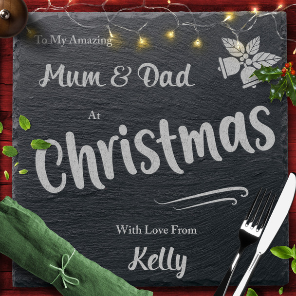 Any Names Or Text Xmas Square Personalised Engraved Christmas Slate Placemat