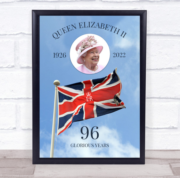 Queen Elizabeth II Memorial 96 Glorious Years Flag Art Poster Print