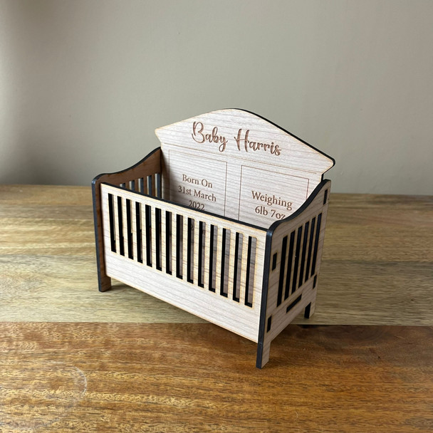 Personalised New Baby Gift Miniature Crib Wooden Engraved New Born Baby Cot