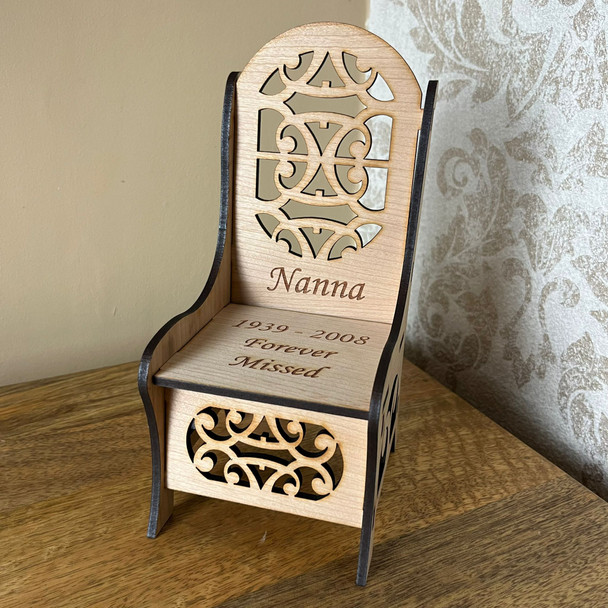 Personalised Miniature Wooden Engraved Chair Memorial Gift In Memory Of Keepsake