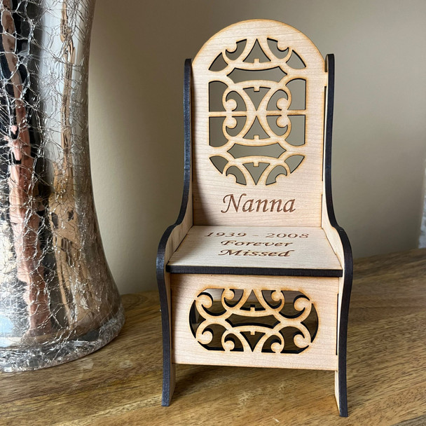 Personalised Miniature Wooden Engraved Chair Memorial Gift In Memory Of Keepsake