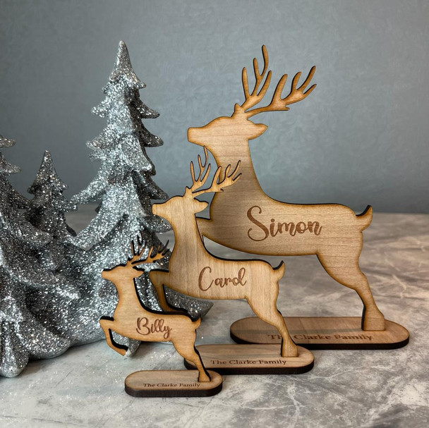 Personalised Christmas Family Decoration Reindeer Table Name Place Setting