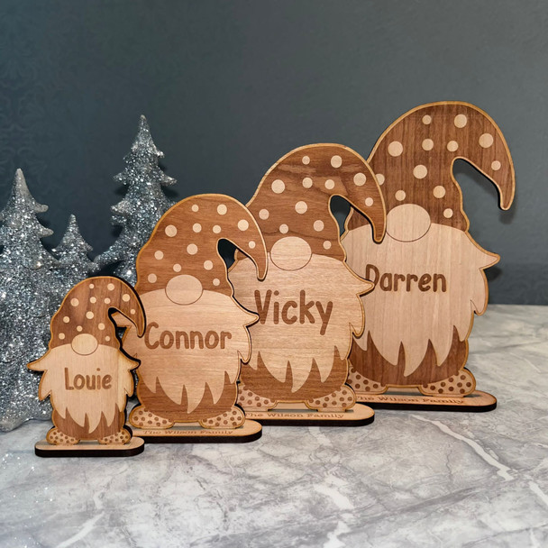 Personalised Gonk Christmas Elf Gnome Family Decoration Table Name Place Setting