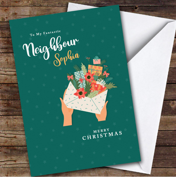 Fantastic Neighbour Envelope Flowers Presents Personalised Christmas Card