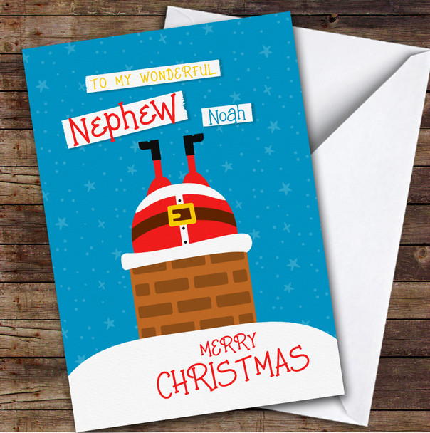 Wonderful Nephew Santa Claus Stuck In The Chimney Personalised Christmas Card