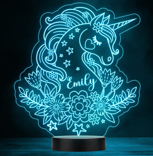 Unicorn With Flowers Personalised Gift Colour Changing LED Lamp Night Light