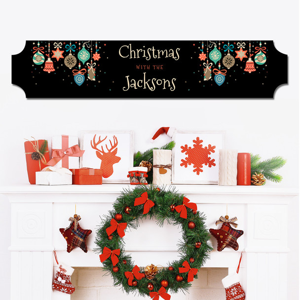 Black Christmas Decoration Floral Family Name Home Train Style Personalised Sign