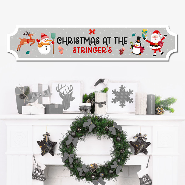 Grey Christmas At Family Name Xmas Characters Home Train Style Personalised Sign