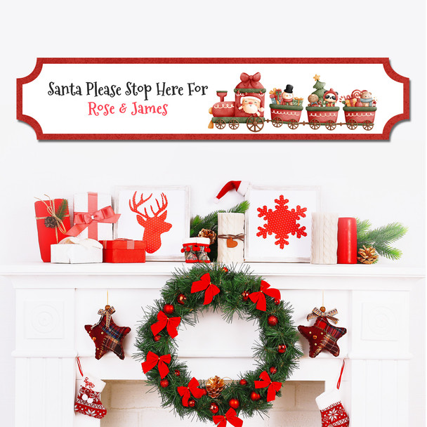 White Santa Please Stop Here Watercolour Christmas Train Home Personalised Sign