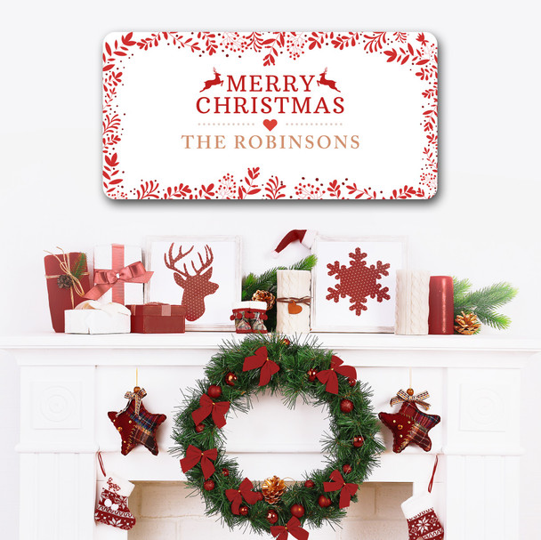 White Christmas Decoration Floral Family Name Border Home Personalised Sign