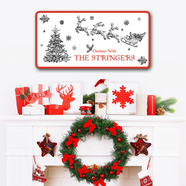 White Family Name Santa Sleigh Christmas Decoration Home Personalised Sign