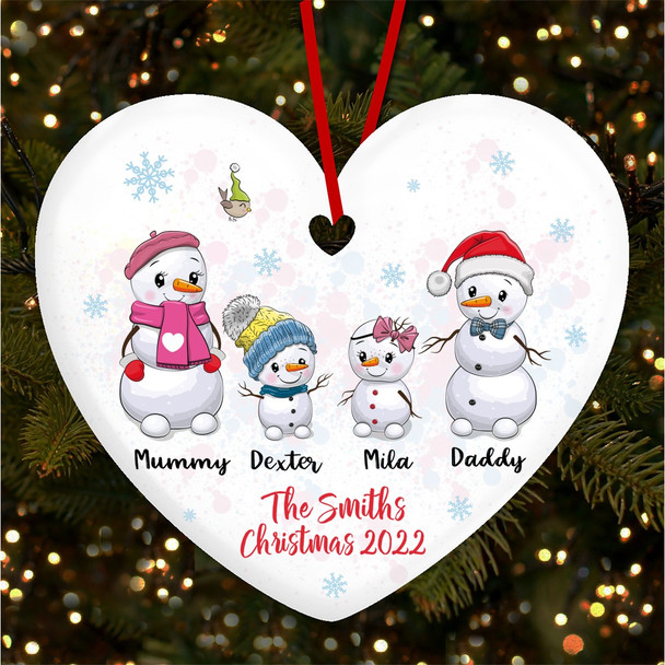Snowman Family Names Snowflakes Personalised Christmas Tree Ornament Decoration