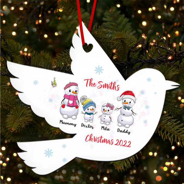 Snowman Family Of 4 Robin Bauble Personalised Christmas Tree Ornament Decoration