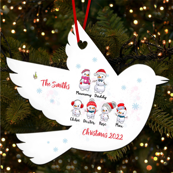 Snowman Family Of 6 Robin Bauble Personalised Christmas Tree Ornament Decoration