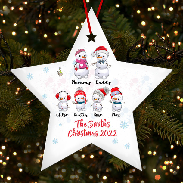 Snowman Family Of 6 Star Bauble Personalised Christmas Tree Ornament Decoration Snowman Family Of 6 Star Bauble Personalised Christmas Tree Ornament Decoration