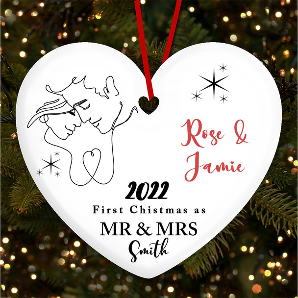 First As Mr & Mrs Couple Heart Personalised Christmas Tree Ornament Decoration