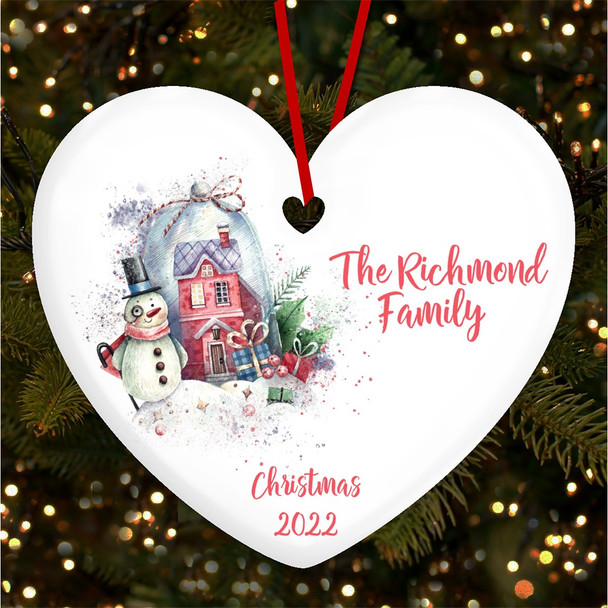 Winter Home Family Name Heart Personalised Christmas Tree Ornament Decoration