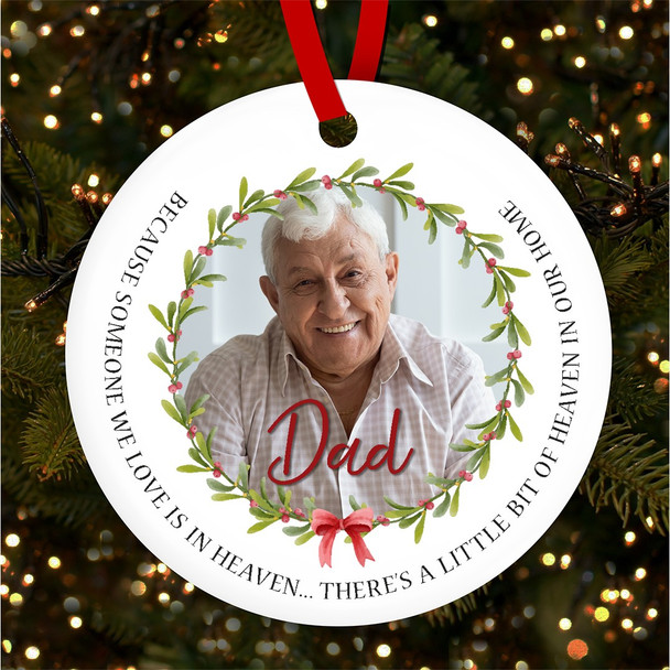 Memorial Wreath Dad Heaven Round Personalised Christmas Tree Ornament Decoration