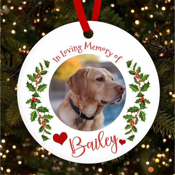 Mistletoe Pet Loss Floral Photo Personalised Christmas Tree Ornament Decoration