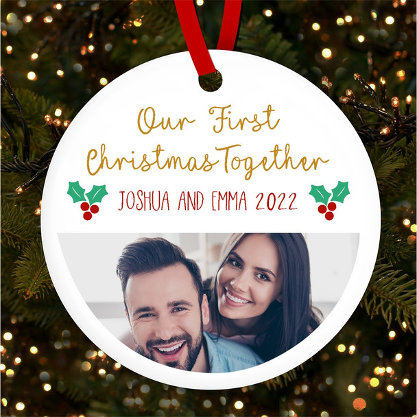 Our First Together Photo Round Personalised Christmas Tree Ornament Decoration
