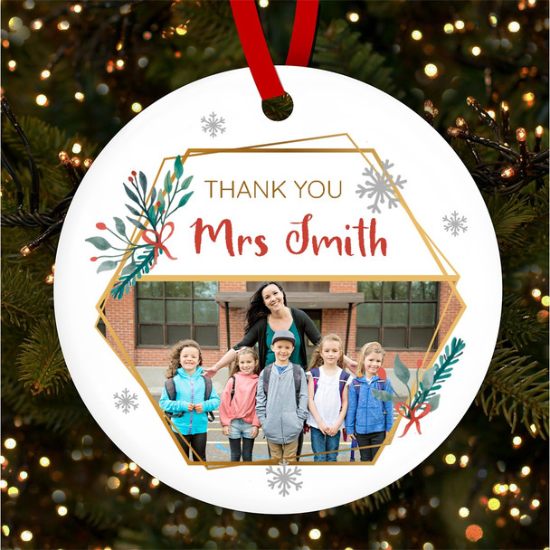 Thank You Teacher Photo Personalised Christmas Tree Ornament Decoration