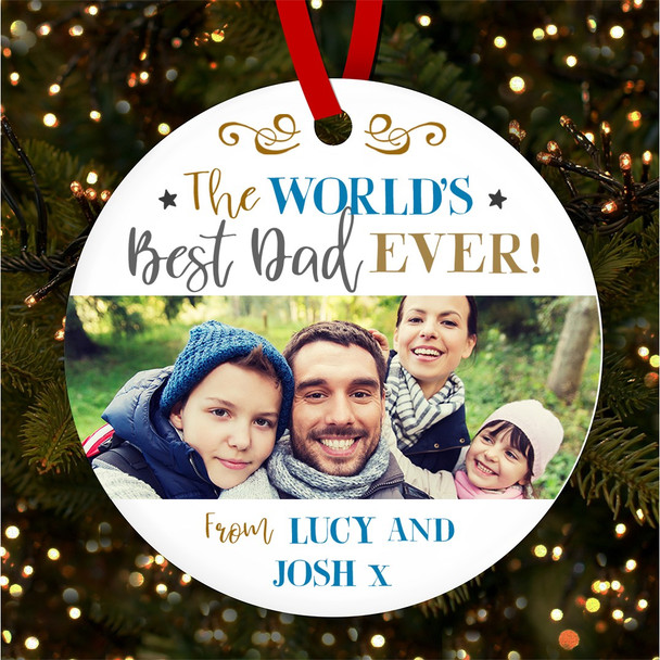 The Worlds Best Dad Photo Round Personalised Christmas Tree Ornament Decoration