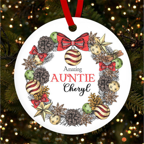 Amazing Auntie Winter Wreath Personalised Christmas Tree Ornament Decoration