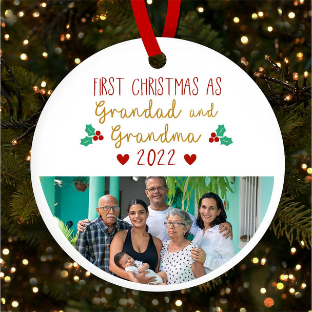 First as Grandad Grandma Photo Personalised Christmas Tree Ornament Decoration