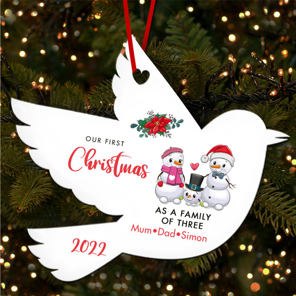 First As A Family Snowman Robin Personalised Christmas Tree Ornament Decoration