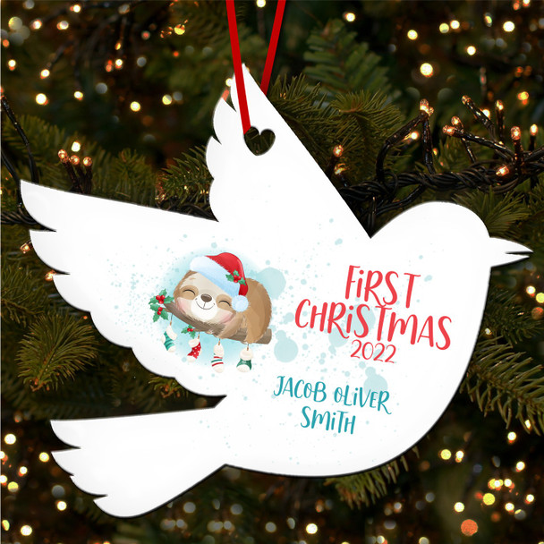 Sloth Baby's 1st Robin Bauble Personalised Christmas Tree Ornament Decoration
