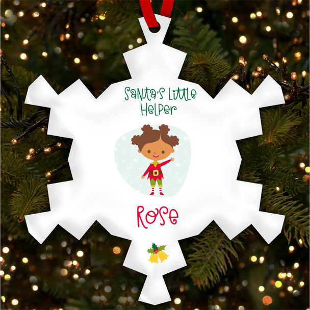 Dark Skin Girl Elf Snowflakes Personalised Christmas Tree Ornament Decoration